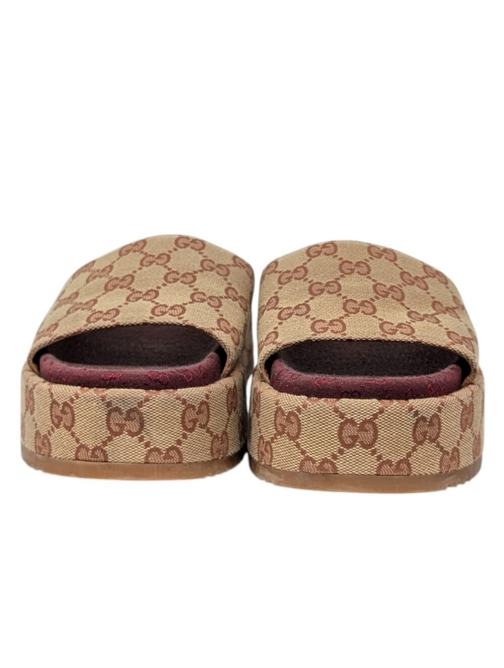 Gucci Angelina Burgundy Rust GG Monogram Canvas Platform Slide Sandal Size EU 38 - Picture 4 of 9